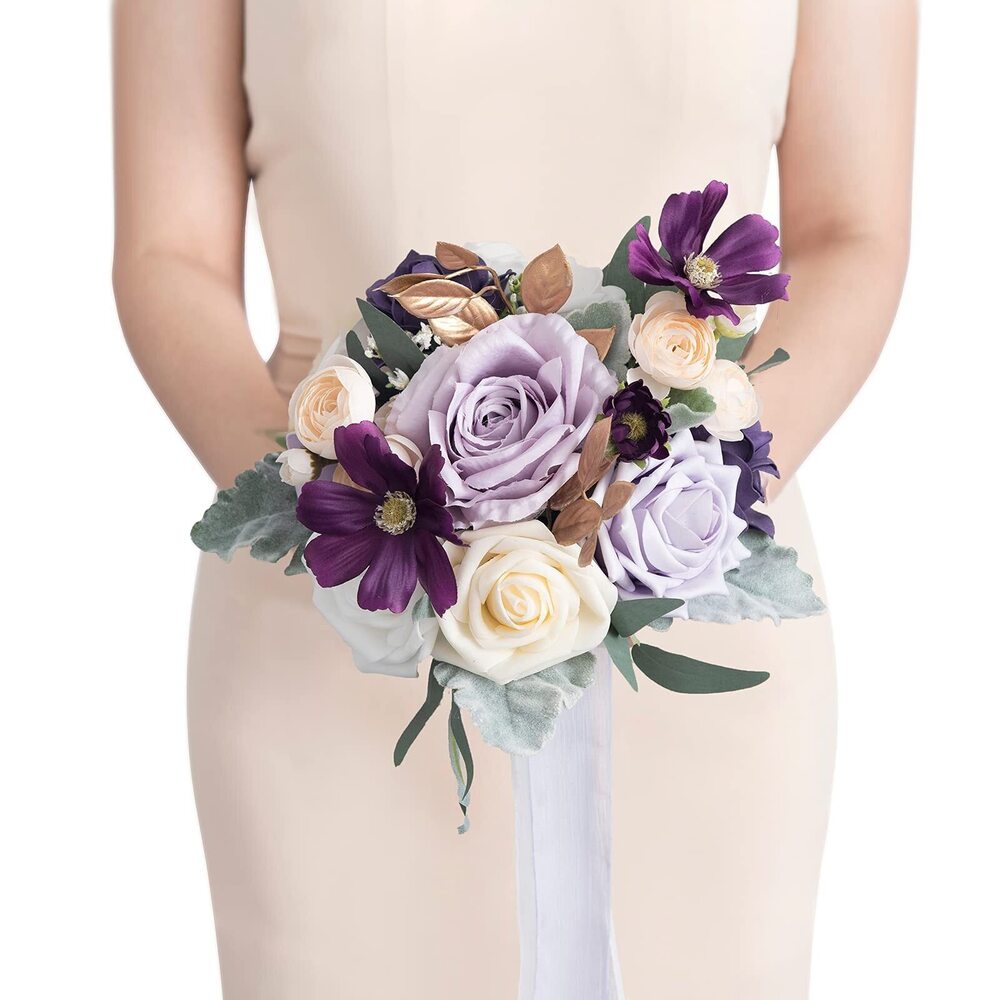 4148 Artificial Flowers Purple Bridesmaid Bouquet, Lavender Wedding Flowers